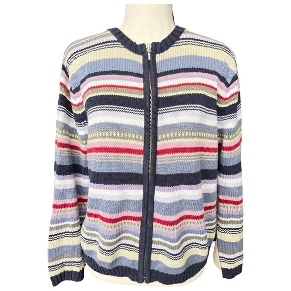 Petite Small Style&Co Cardigan, Blue Stripe, Ramie Blend, Fall, Winter Workwear - Picture 1 of 5